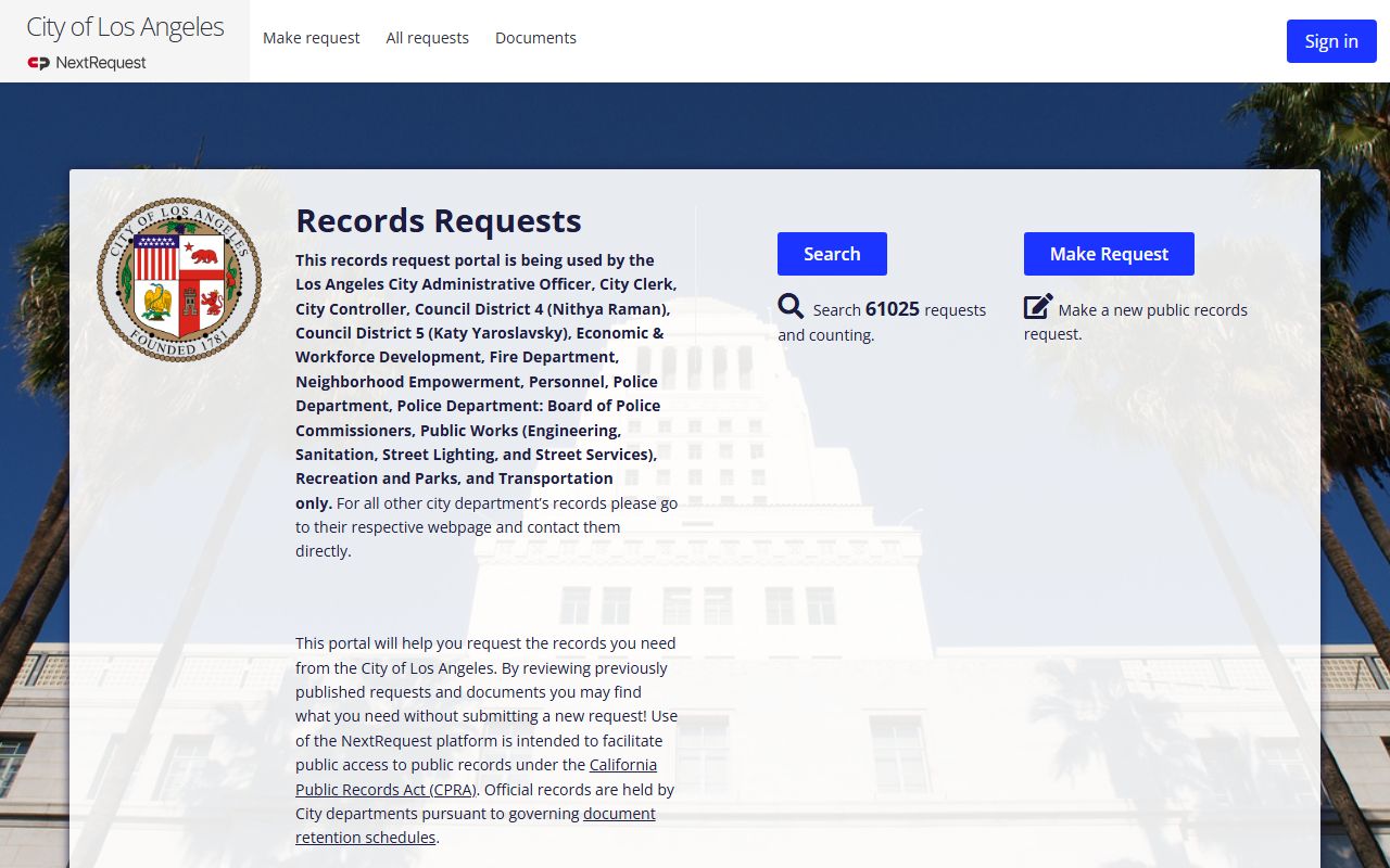 Los Angeles city public records people search portal
