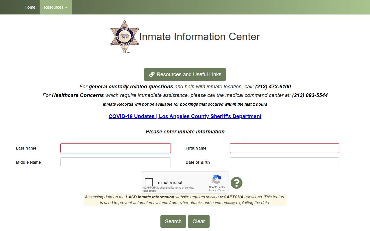Los Angeles County Sheriff inmate people search locator