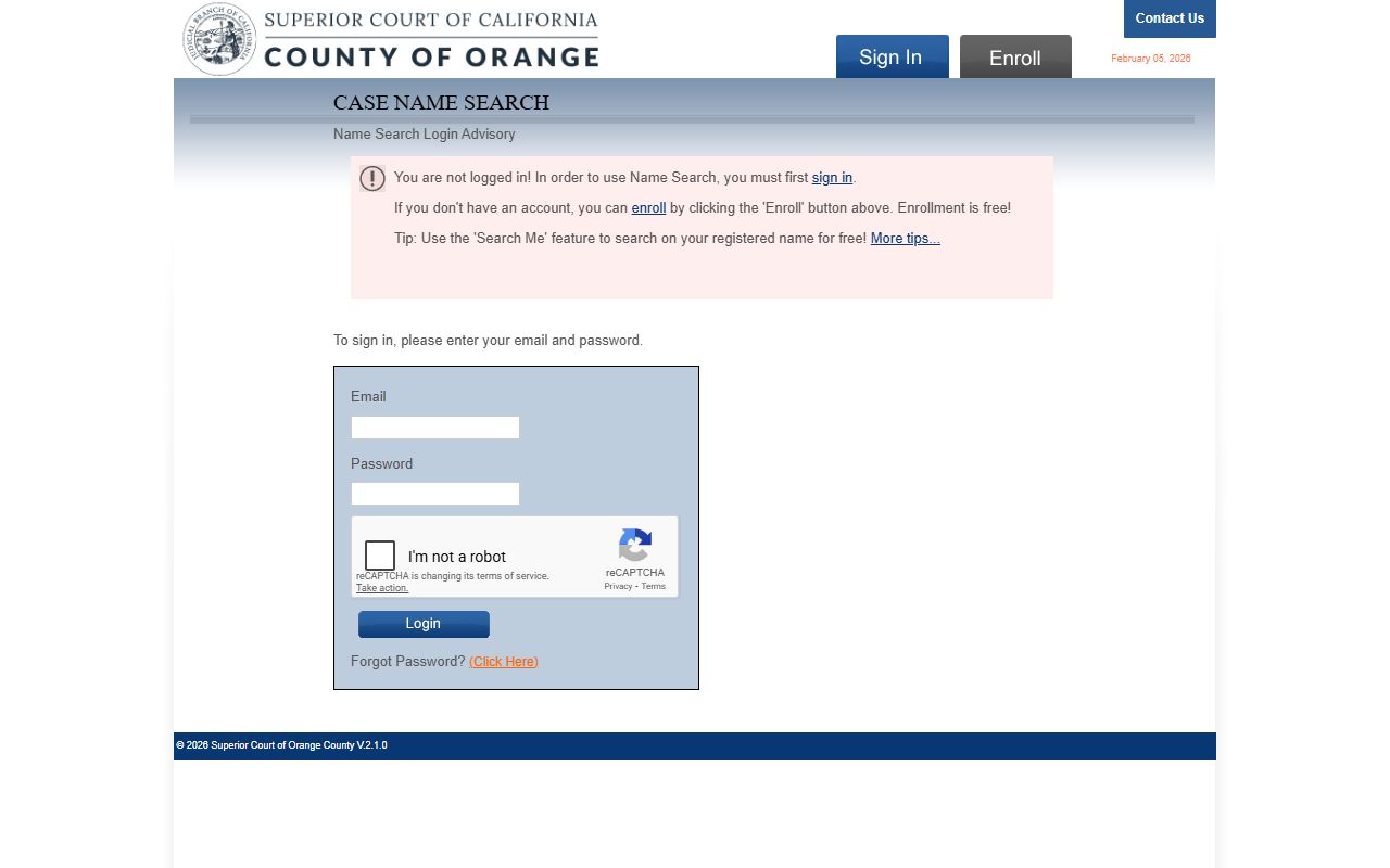 Orange County court case name people search portal