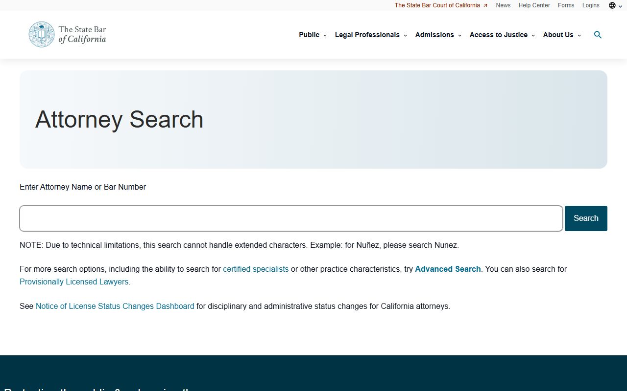 California State Bar attorney people search tool
