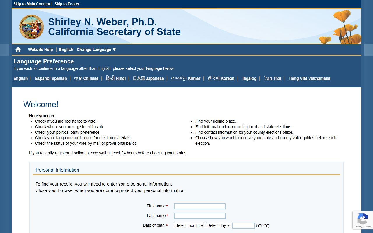California voter status check people search tool